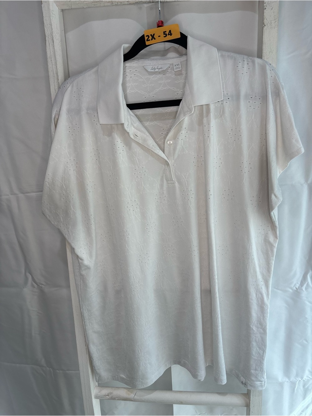 Lady Hagen White Eyelet Polo Button-Down Top